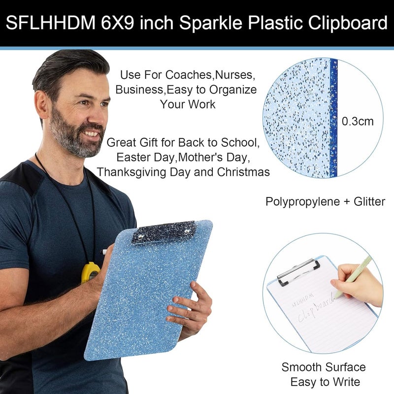 SFLHHDM 2 PCS A5 Size Clipboards,Size 6X 9inches,Glitter Clipboard with Low Profile Clip,Sparkle Plastic Clipboard,Cute Hanging Clip Boards for Office Supplies Clipboards Mini Clip Board - Image 4